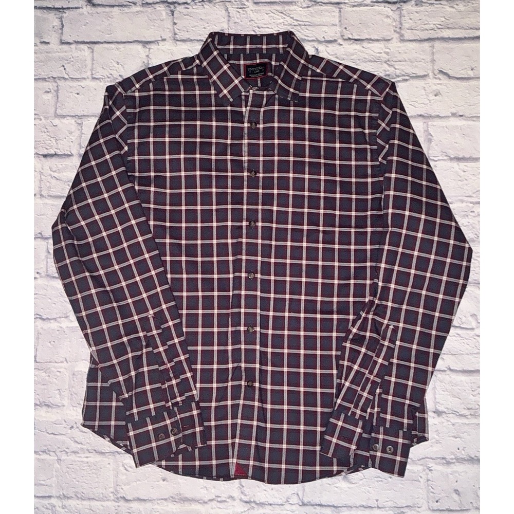 Untuckit Shirt Mens Large Plaid Button‎ Down Long Sleeve Poly Blend